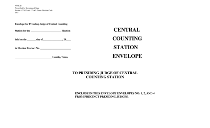 Document preview: Form AW8-20 Envelope for Precinct Election Records - Texas