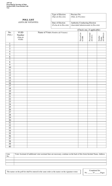 Form AW7-18  Printable Pdf