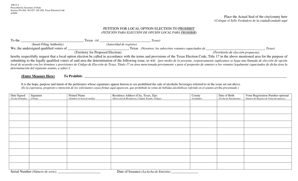 Form AW15-4 - Fill Out, Sign Online and Download Printable PDF, Texas ...