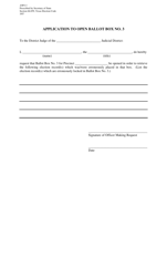 Document preview: Form AW9-3 Application to Open Ballot Box No. 3 - Texas