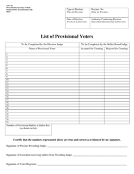 Document preview: Form AW7-26 List of Provisional Voters - Texas