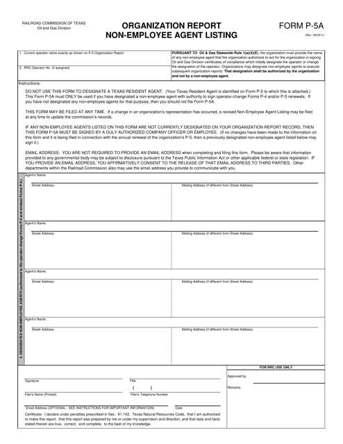 Form P-5A Organization Report Non-employee Agent Listing - Texas
