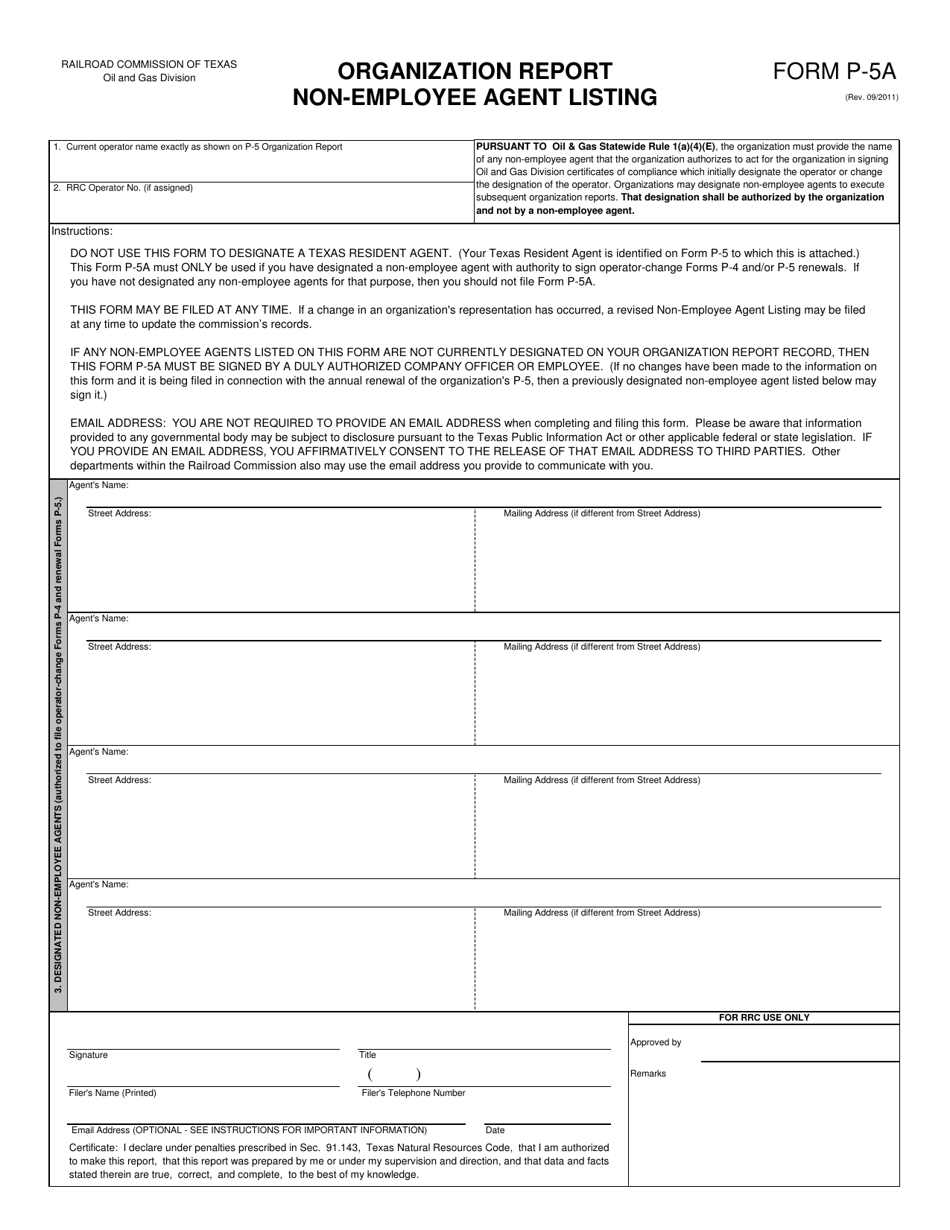 Form P-5A Organization Report Non-employee Agent Listing - Texas, Page 1