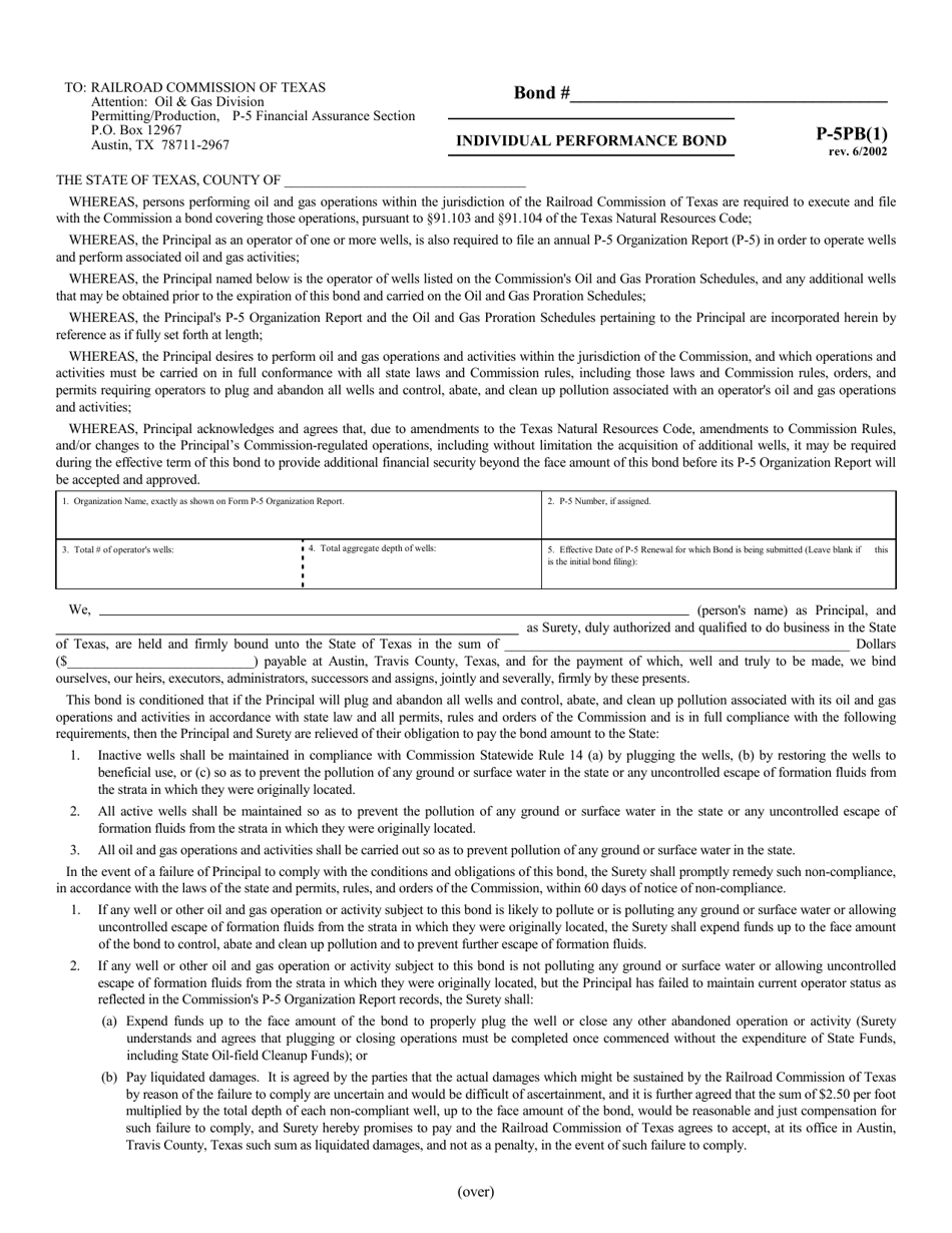 Form P-5PB(1) Individual Performance Bond - Texas, Page 1