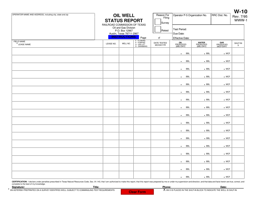 Form W-10 Oil Well Status Report - Texas