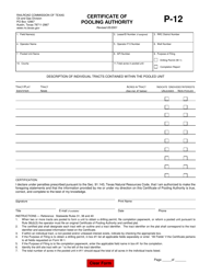 Document preview: Form P-12 Certificate of Pooling Authority - Texas