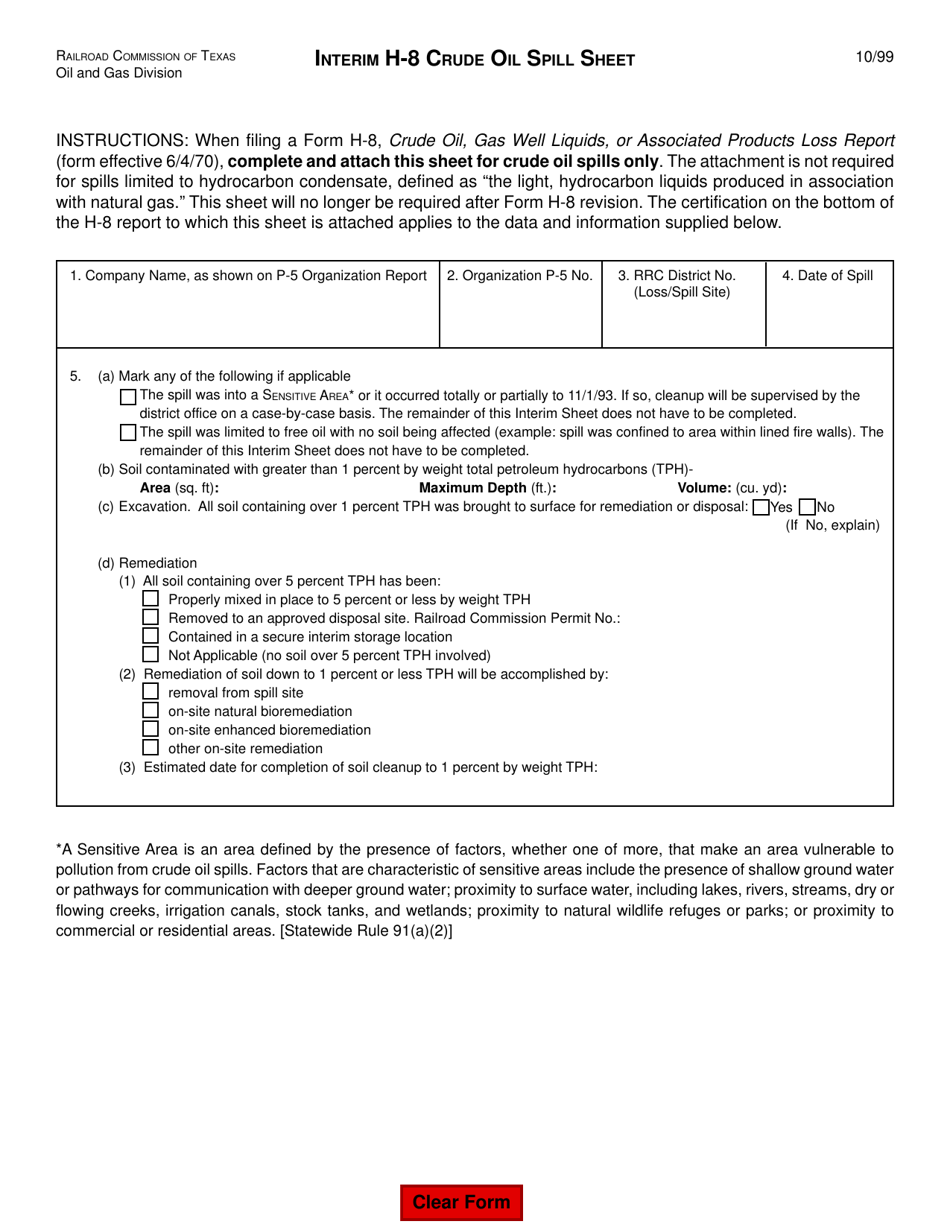 Form H-8 Interim Report - Texas, Page 1