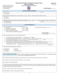 Form T-4 &quot;Application for Permit to Operate a Pipeline in Texas (Natural Gas Pipelines)&quot; - Texas