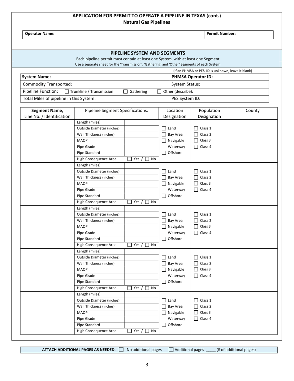 Form T-4 Application for Permit to Operate a Pipeline in Texas (Natural Gas Pipelines) - Texas, Page 3