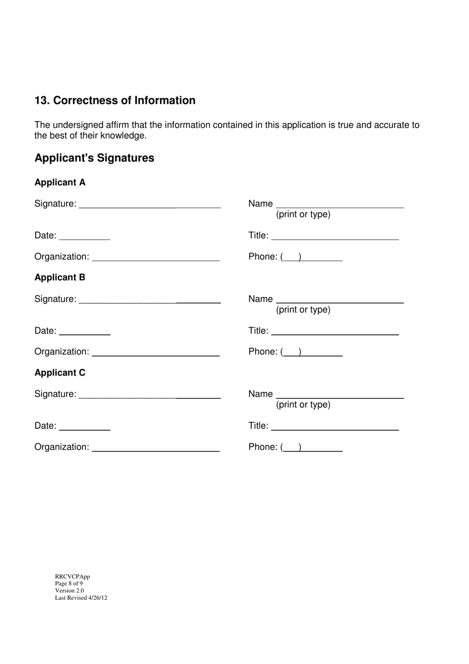 Form VCP-1 Voluntary Cleanup Program Application - Texas, Page 8