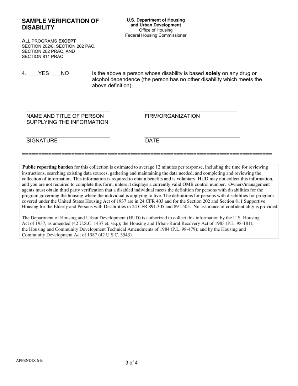 Form HUD-90103 Appendix 6-B Verification of Disability, Page 3