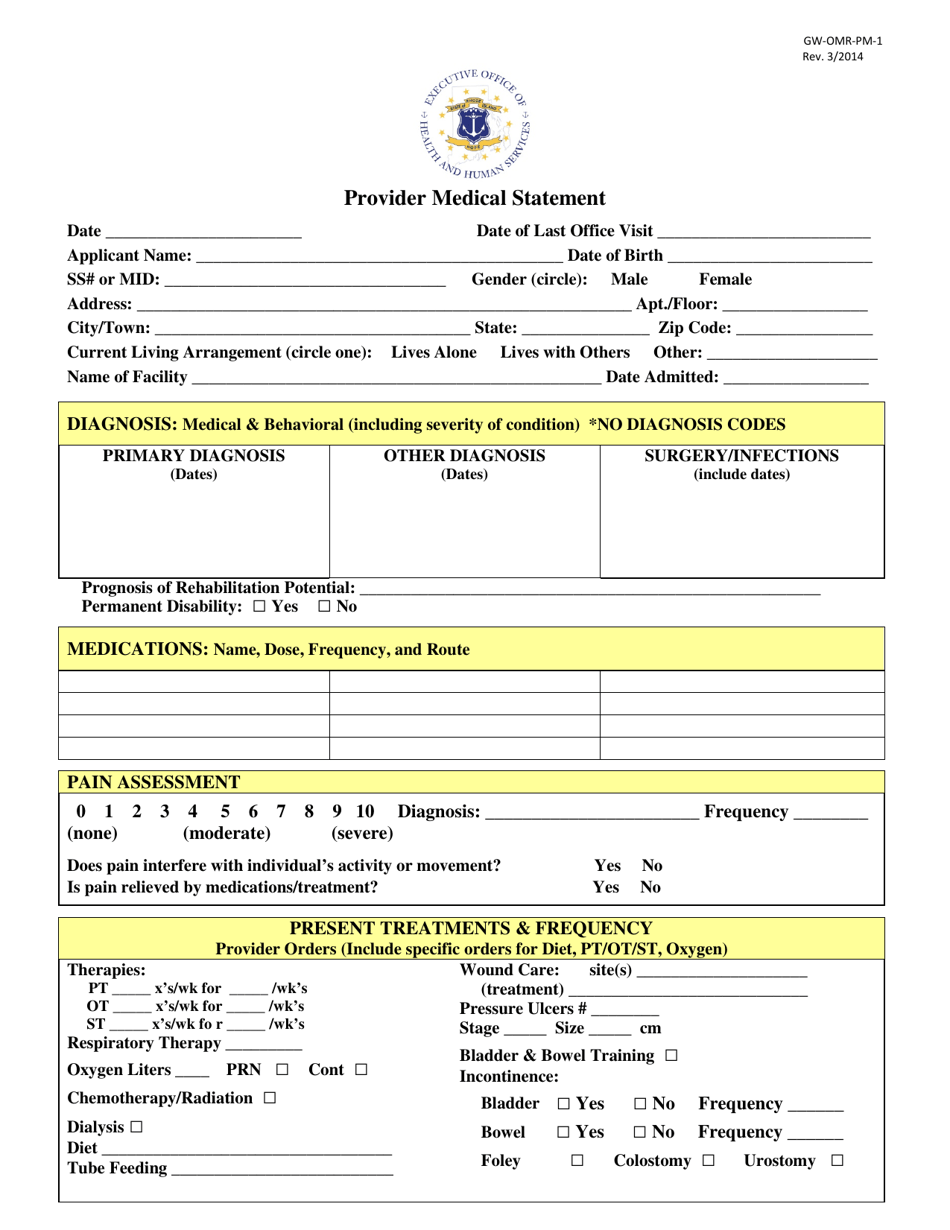 Form GW-OMR-PM-1 Provider Medical Statement - Rhode Island, Page 2