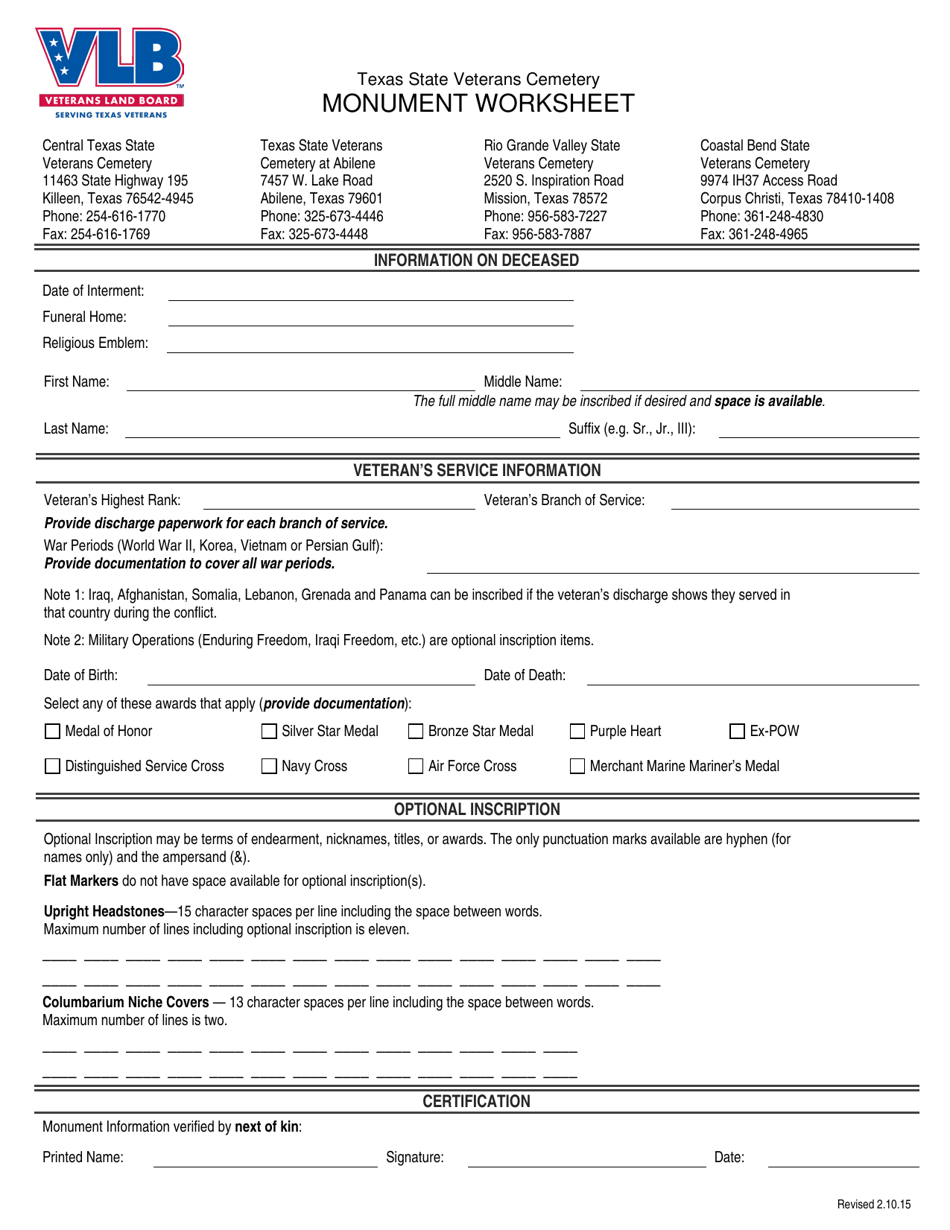 Monument Worksheet - Texas, Page 1