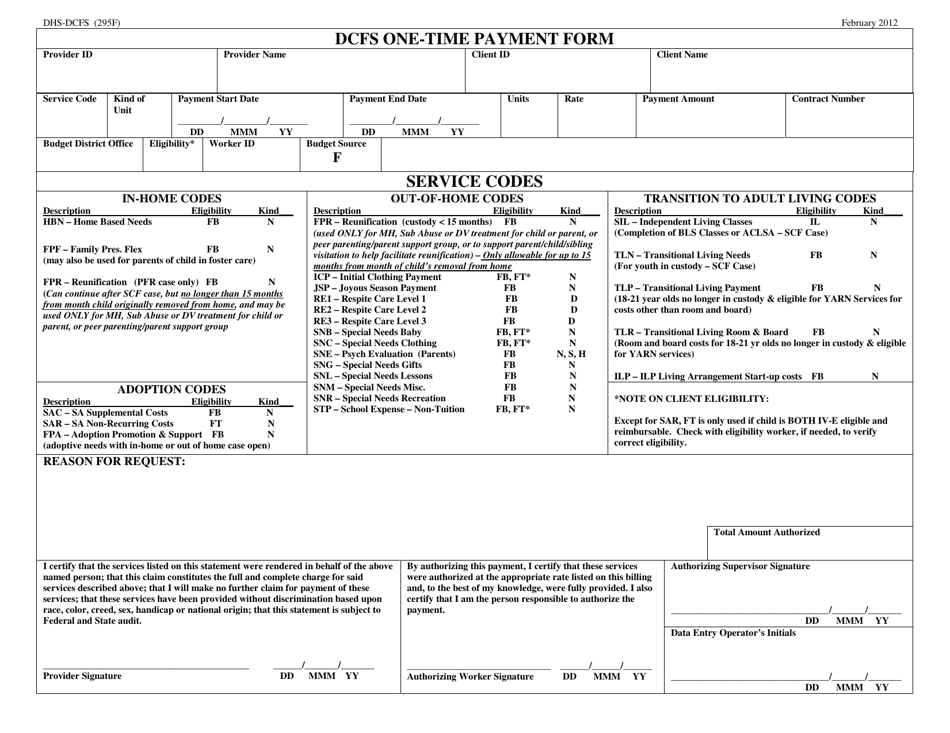 Form 295F Dcfs One-Time Payment Form - Utah, Page 1