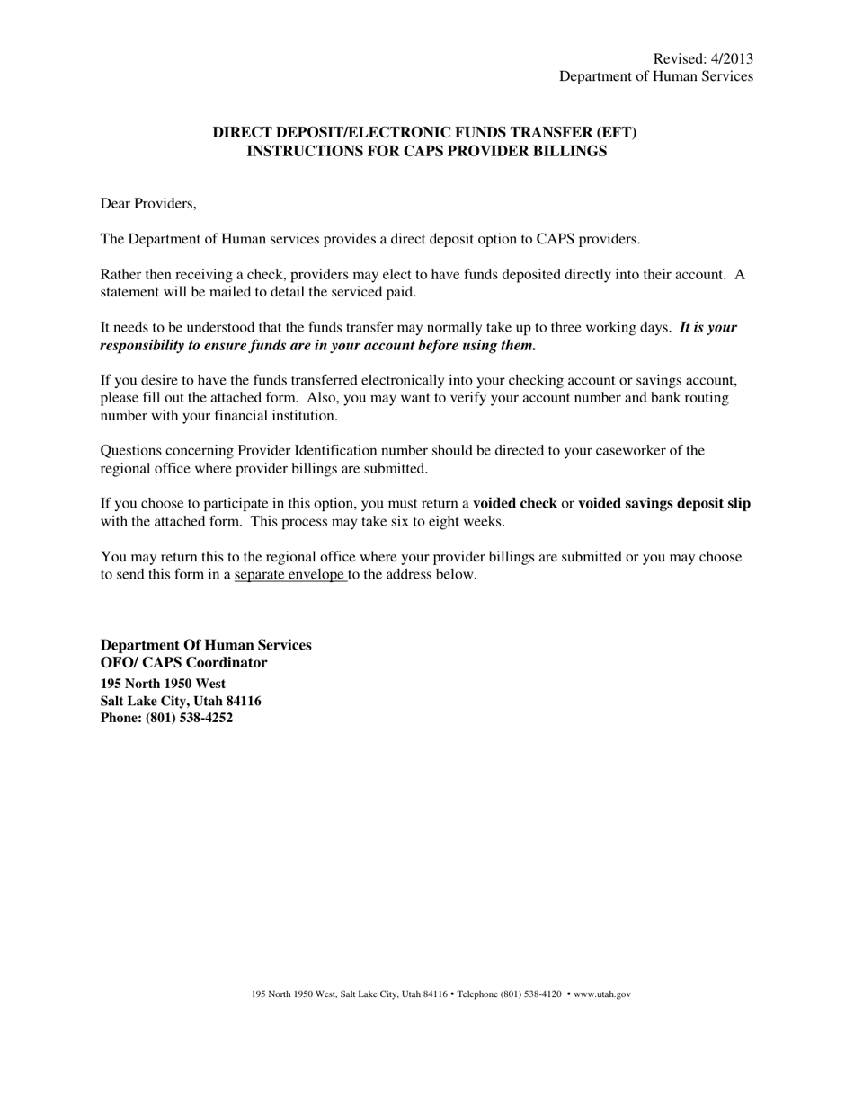 Direct Deposit / Electronic Funds Transfer (Eft) for Caps Provider Billings - Utah, Page 2