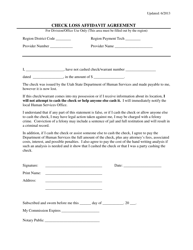 Document preview: Check Loss Affidavit Agreement - Utah