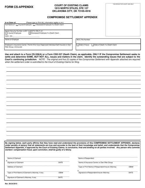 Form CS-APPENDIX Compromise Settlement Appendix - Oklahoma