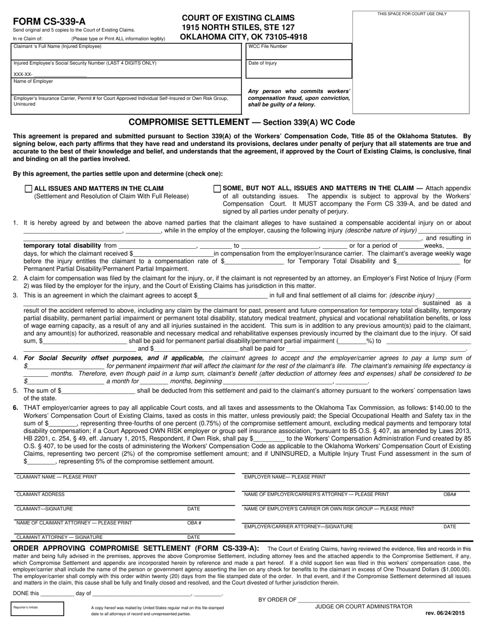 Form CS-339-A Compromise Settlement - Oklahoma, Page 1