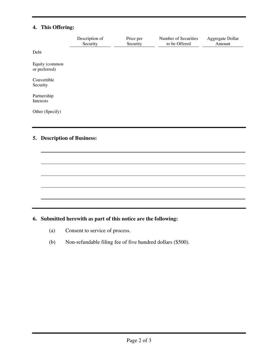 Form IN-1461 Notice of Sale of Securities Pursuant to Employee Stock Purchase / Option Plan Exemption - Tennessee, Page 2