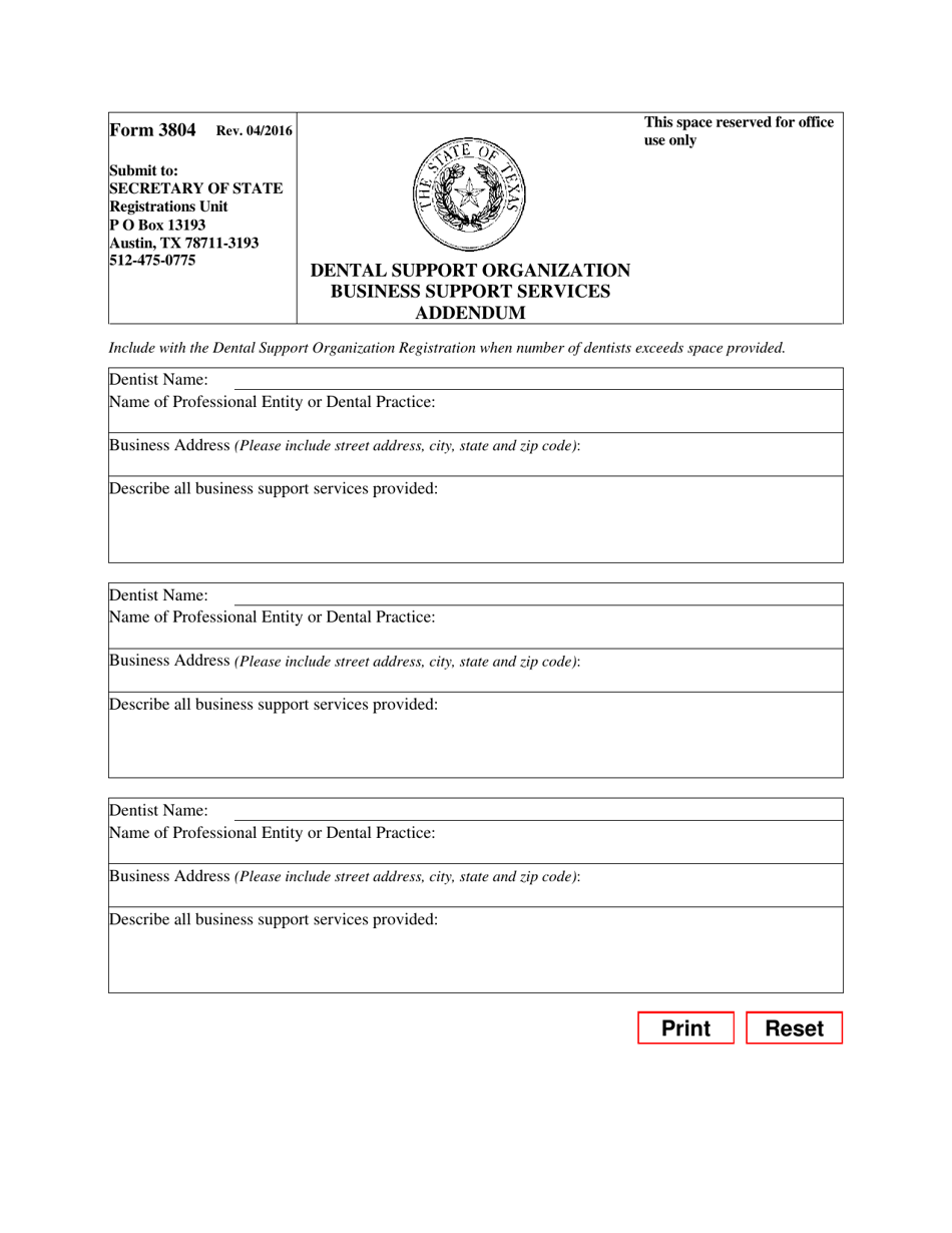 Form 3804 Dental Support Organization Business Support Services Addendum - Texas, Page 1