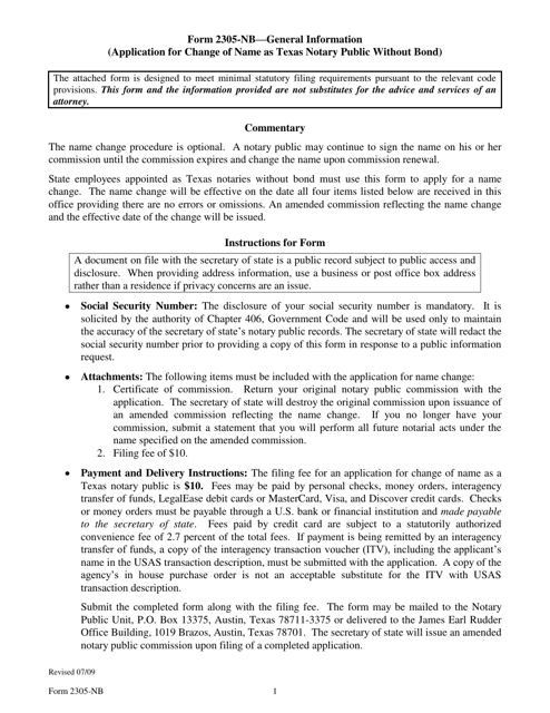 Form 2305-NB  Printable Pdf