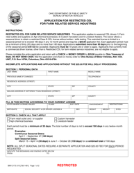 Form BMV2170 Application for Restricted Cdl for Farm Related Service Industries - Ohio