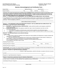 Document preview: Abortion Acknowledgement and Certification Form - Utah