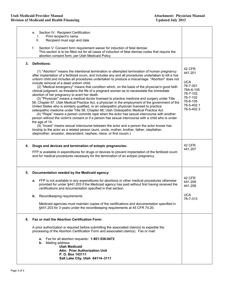 Abortion Acknowledgement and Certification Form - Utah, Page 3