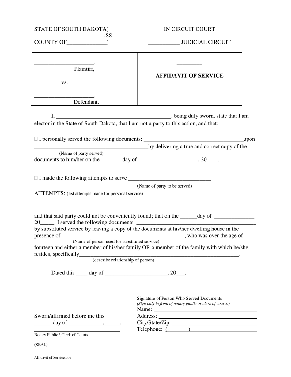 Affidavit of Service - South Dakota, Page 1