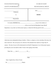 Document preview: Order for Personal Belongings (Tpo) - South Dakota