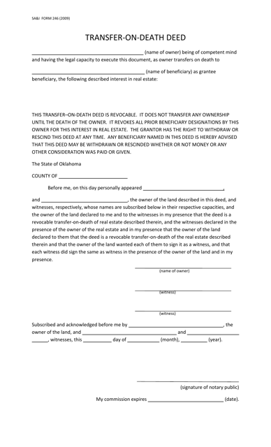 OSAI Form 246 Transfer-On-Death Deed - Oklahoma