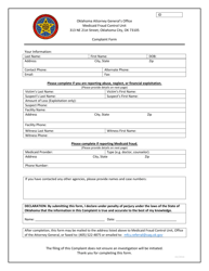 Document preview: Abuse, Neglect, Financial Exploitation or Medicaid Fraud Complaint Form - Oklahoma