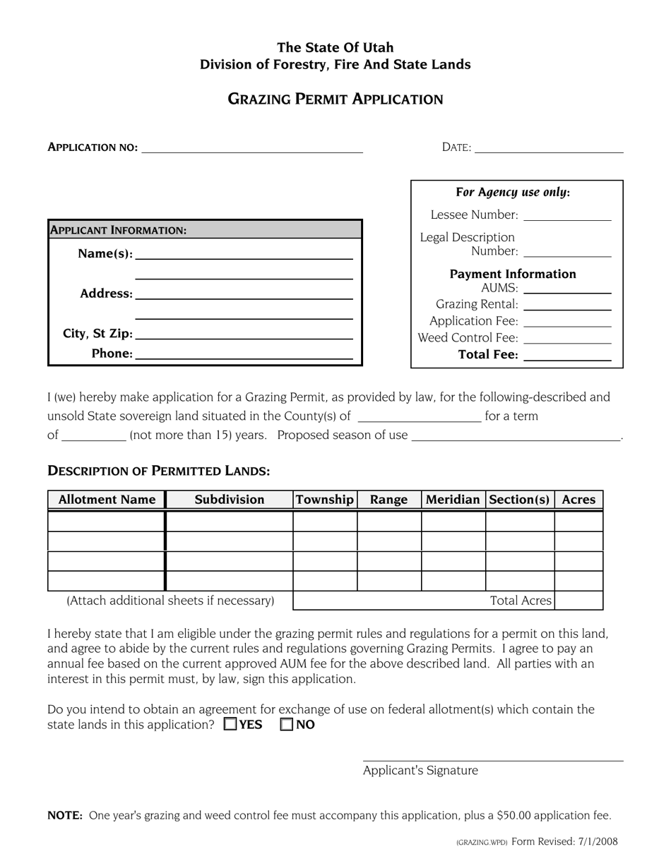 Grazing Permit Application - Utah, Page 1