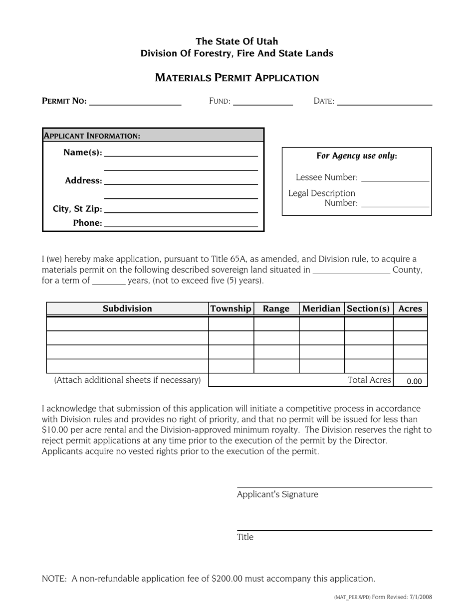 Materials Permit Application - Utah, Page 1