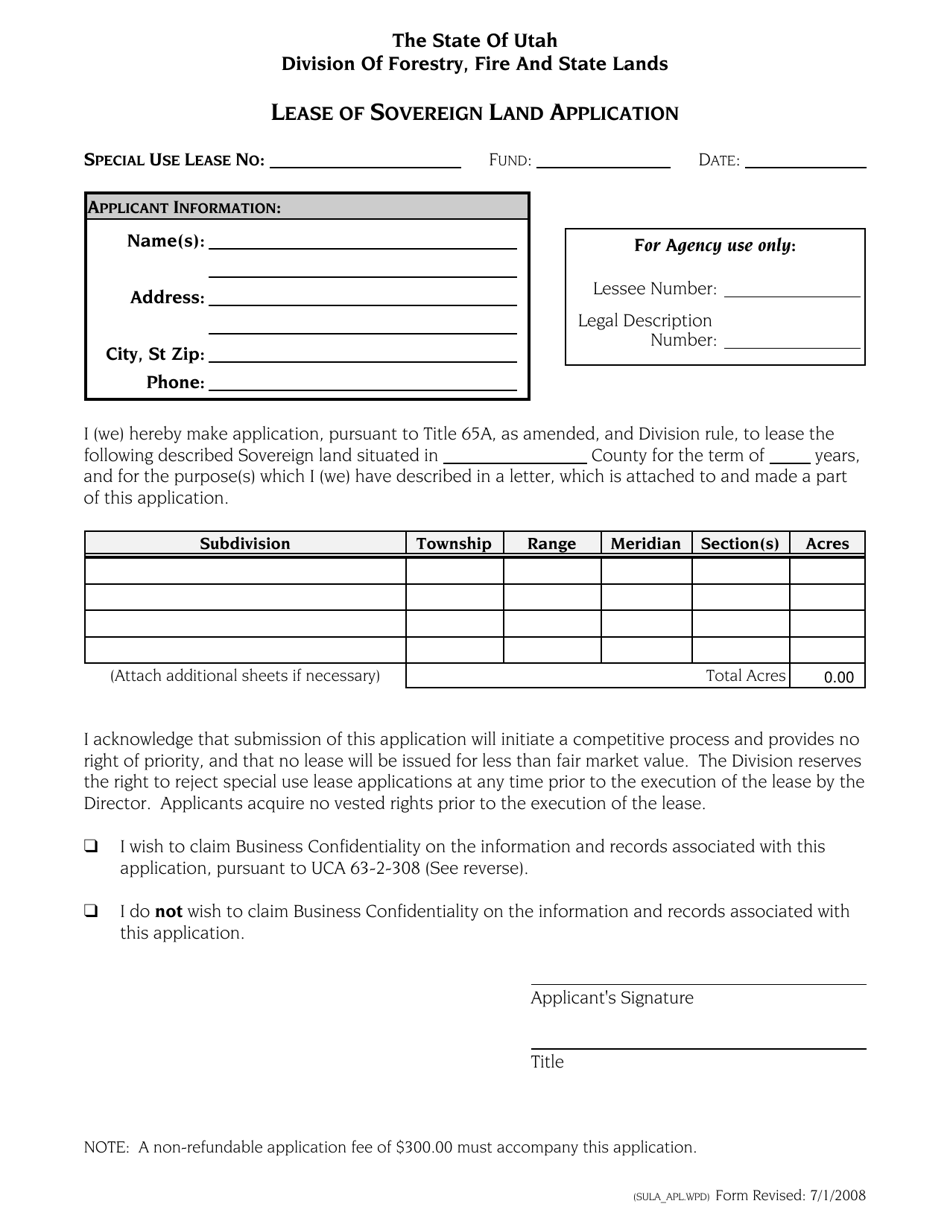 Lease of Sovereign Land Application - Utah, Page 1