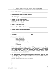 Application for Registration of a Vacation Time Share Plan - South Carolina, Page 2
