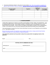 Real Estate Instructor Qualification Application - South Carolina, Page 2