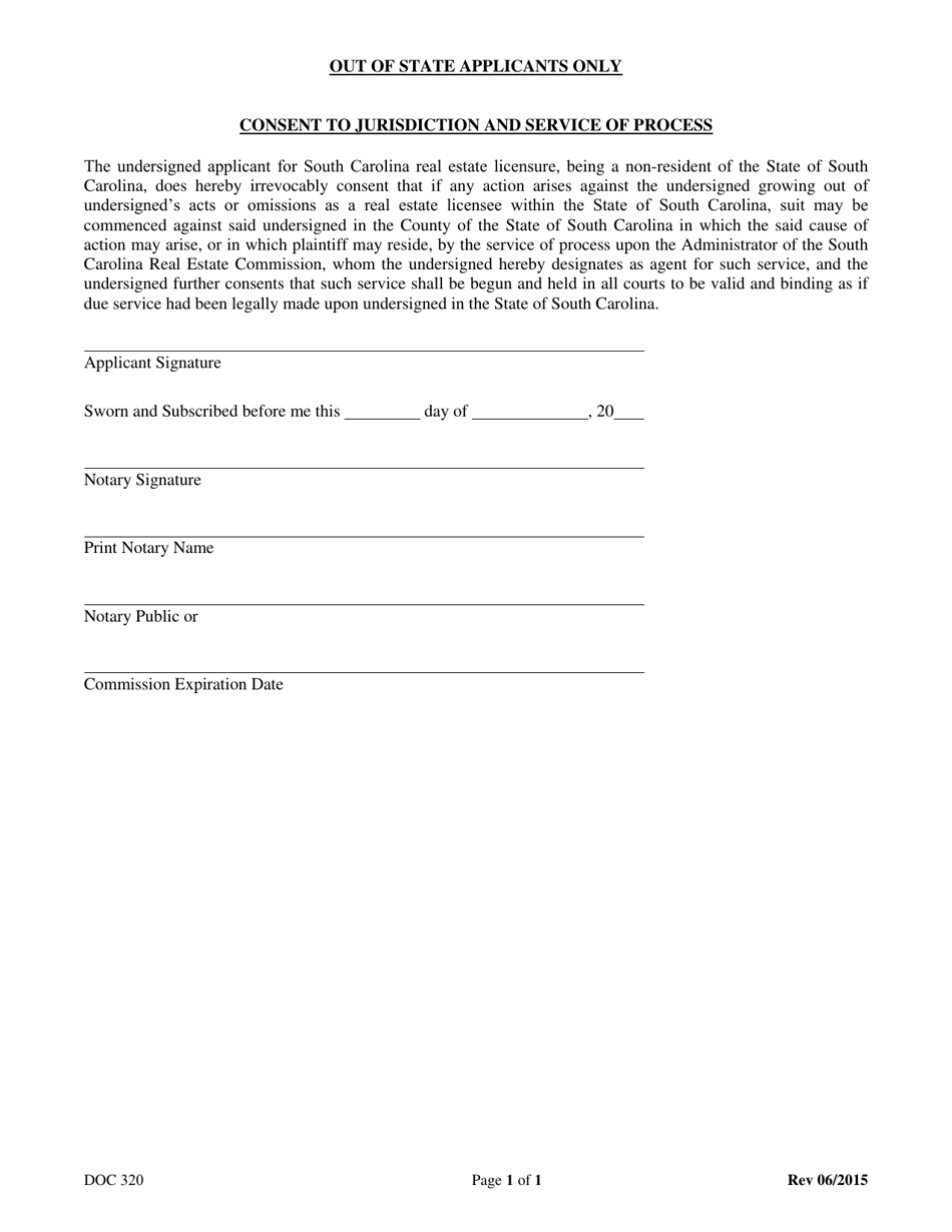 Form DOC320 Consent to Jurisdiction and Service of Process - South Carolina, Page 1