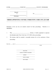 Document preview: Form MHDD-5100 Order Appointing Counsel Under Tenn. Code Ann. 33-3-608 - Tennessee