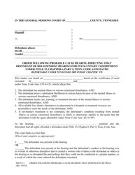 Form MH-5111 Order Following Probable Cause Hearing Directing That Defendant Be Held Pending Hearing for Involuntary Commitment Under Title 33, Chapter 6, Part 5, Tenn. Code Annotated - Tennessee