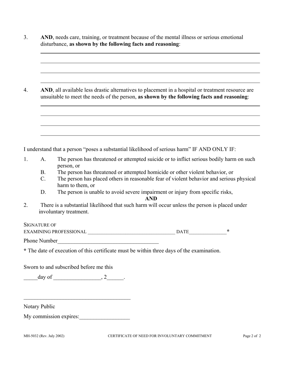 Form MH-5032 - Fill Out, Sign Online and Download Fillable PDF ...