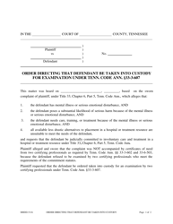 Document preview: Form MHDD-5116 Order Directing That Defendant Be Taken Into Custody for Examination Under Tenn. Code Ann. 33-3-607 - Tennessee