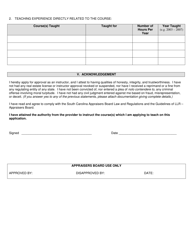 Appraisers Board Instructor Qualification Application - South Carolina, Page 2