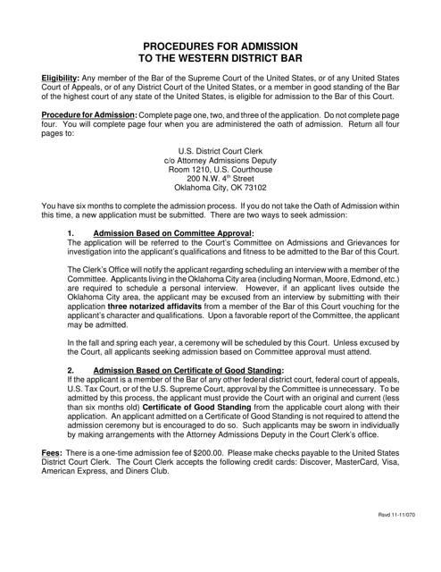 Attorney Admissions and Application Form - Oklahoma Download Pdf