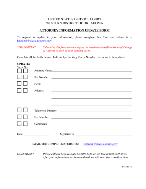 Attorney Information Update Form - Oklahoma Download Pdf