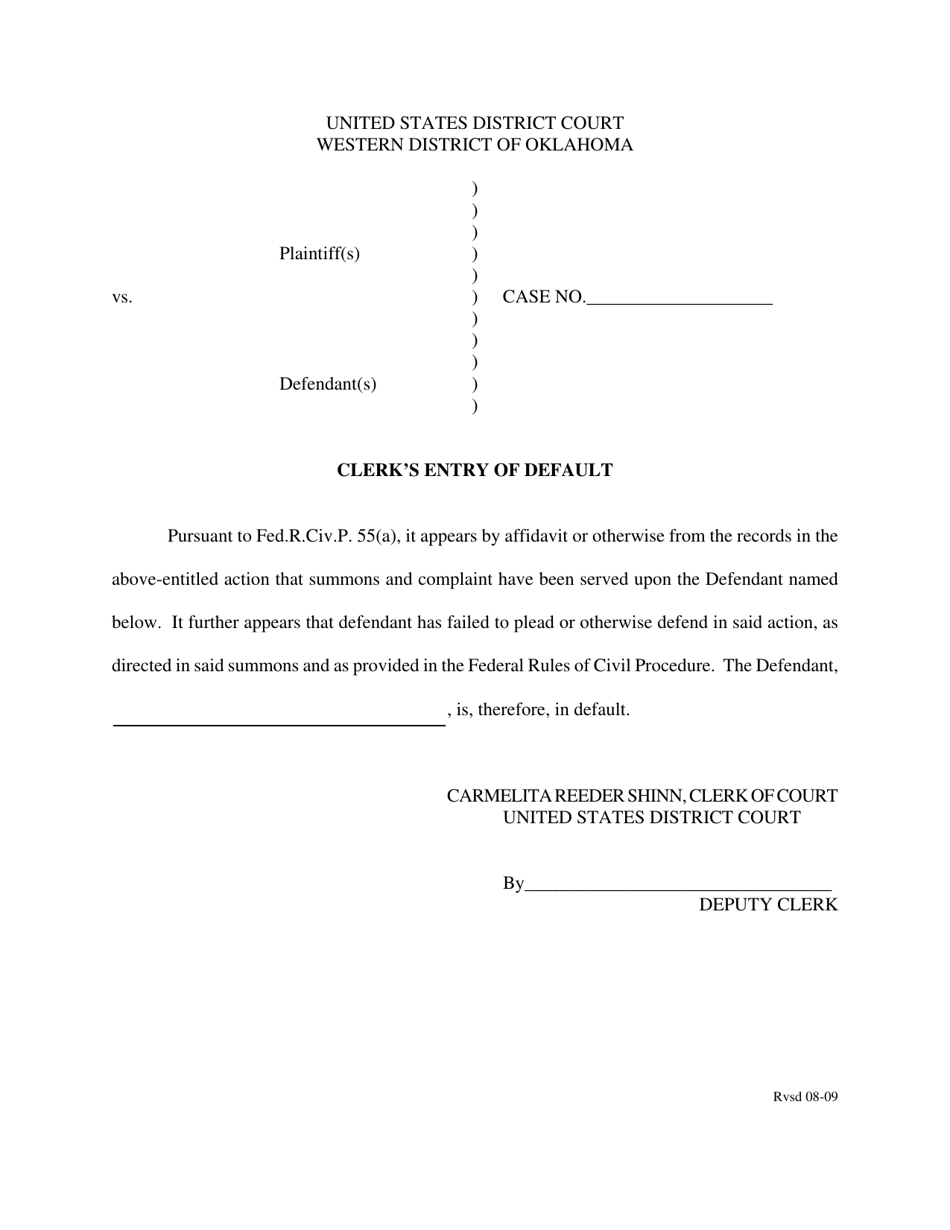 Clerks Entry of Default - Oklahoma, Page 1