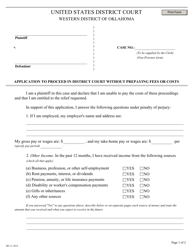 Document preview: Application to Proceed in District Court Without Prepaying Fees or Costs - Oklahoma