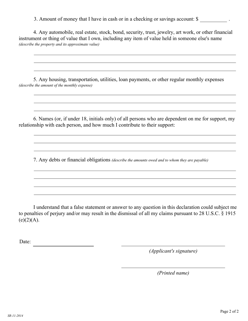 Application to Proceed in District Court Without Prepaying Fees or Costs - Oklahoma, Page 2