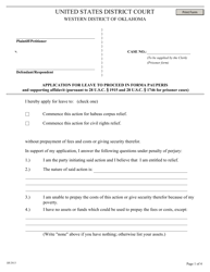 Document preview: Application for Leave to Proceed in Forma Pauperis and Supporting Affidavit (Pursuant to 28 U.s.c. 1915 and 28 U.s.c. 1746 for Prisoner Cases) - Oklahoma