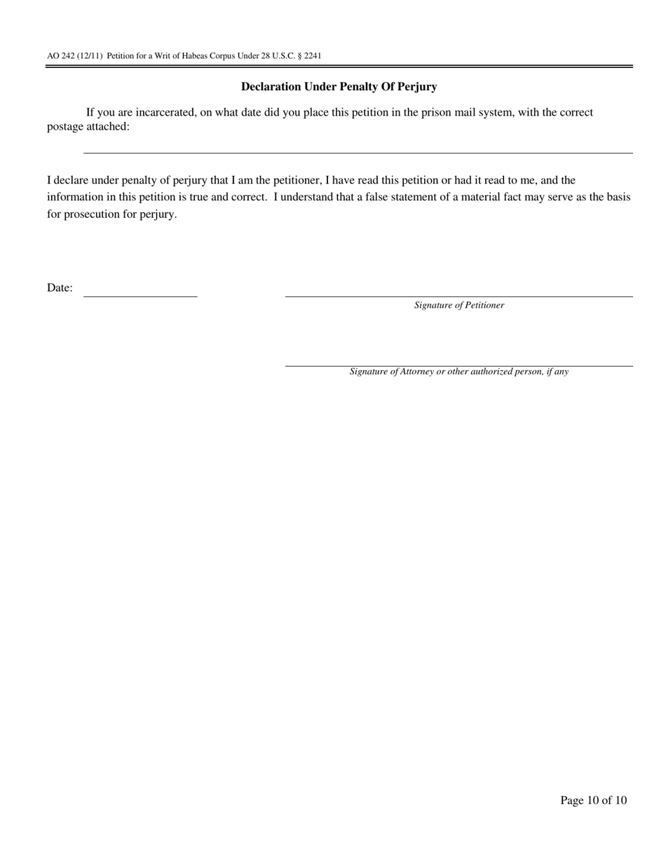 Form AO242 Petition for a Writ of Habeas Corpus Under 28 U.s.c. 2241 - Oklahoma, Page 10